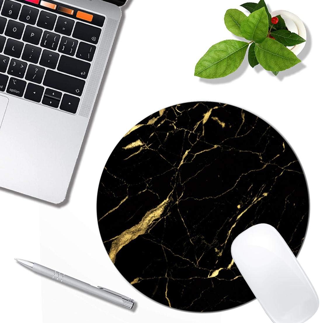 Black and Gold Marble Mouse Pad Round Non-Slip Rubber Mousepad Laptop Office Computer Decor Cute Desk Accessories Customized Design Mouse Pad