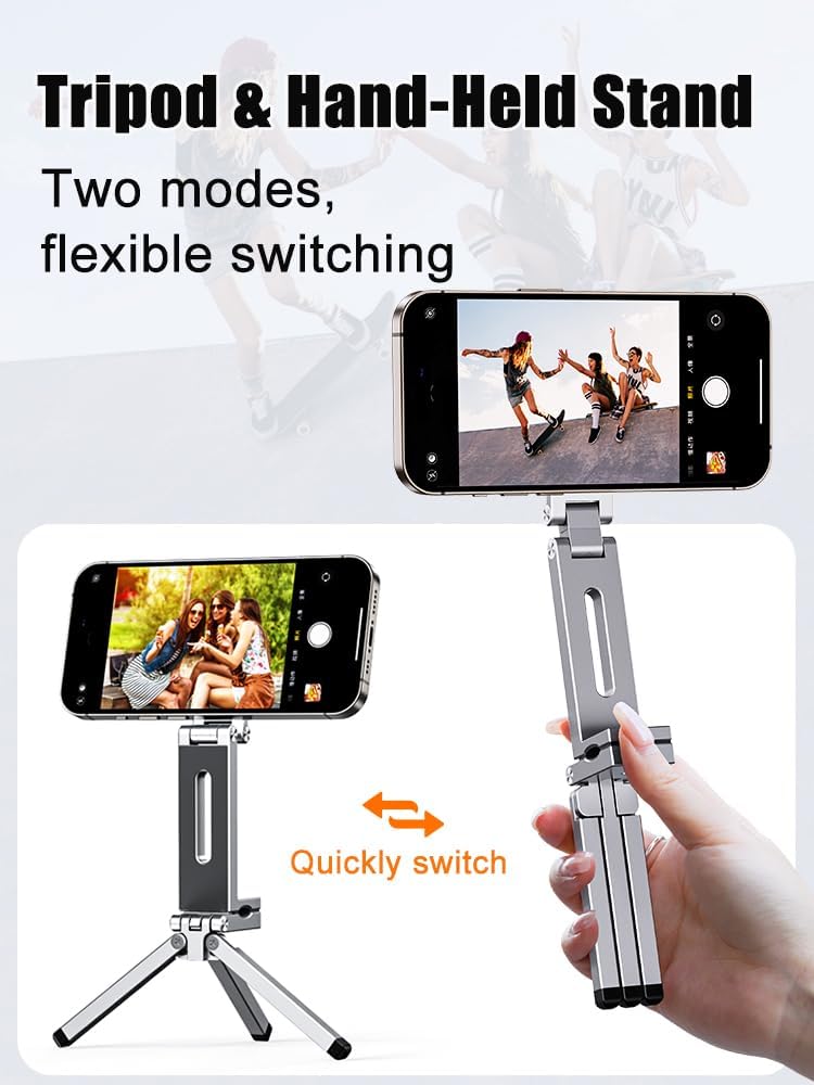 Magnetic Tripod for iPhone, Multi-Functional 360° Rotating Phone Tripod Stand, Clipable, Foldable and Triangular Fixing Airplane Travel Essentials Phone Holder
