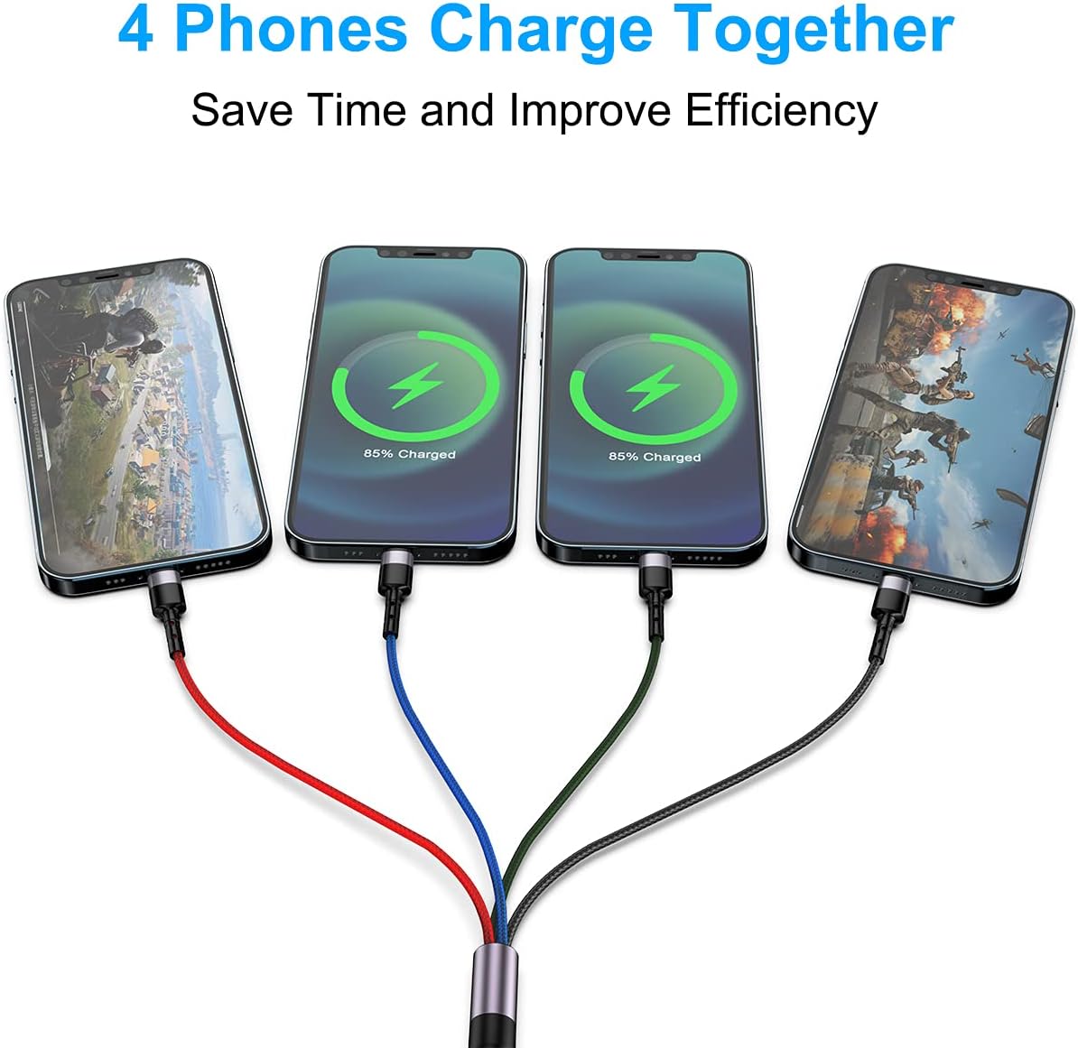 MTAKYI 3M/10Ft Multi 4 in 1 USB Universal iPhone Charging Cable, Lightning2+Type C+Micro USB Long Nylon Braided