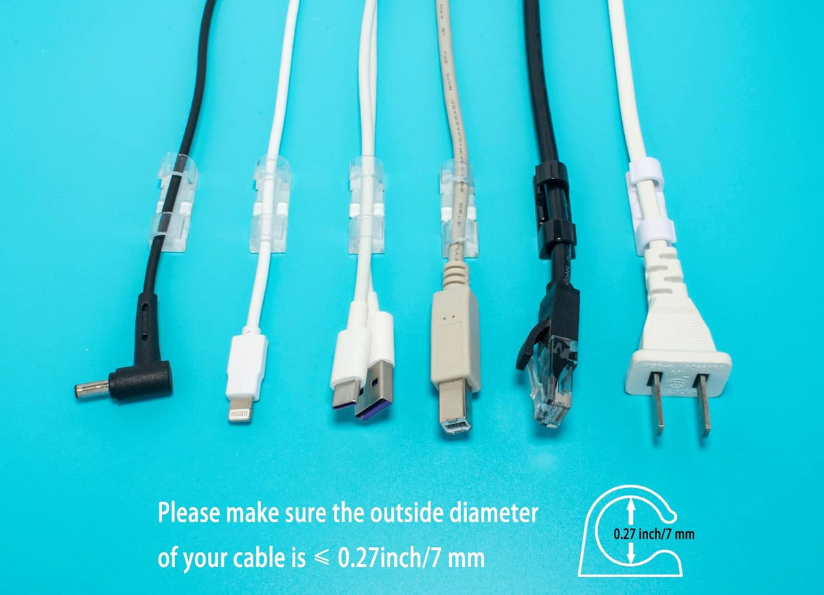 Self-Adhesive Cable Clips Organizer, Pack of 20 (Black, 0.27 inch) for Cord Management
