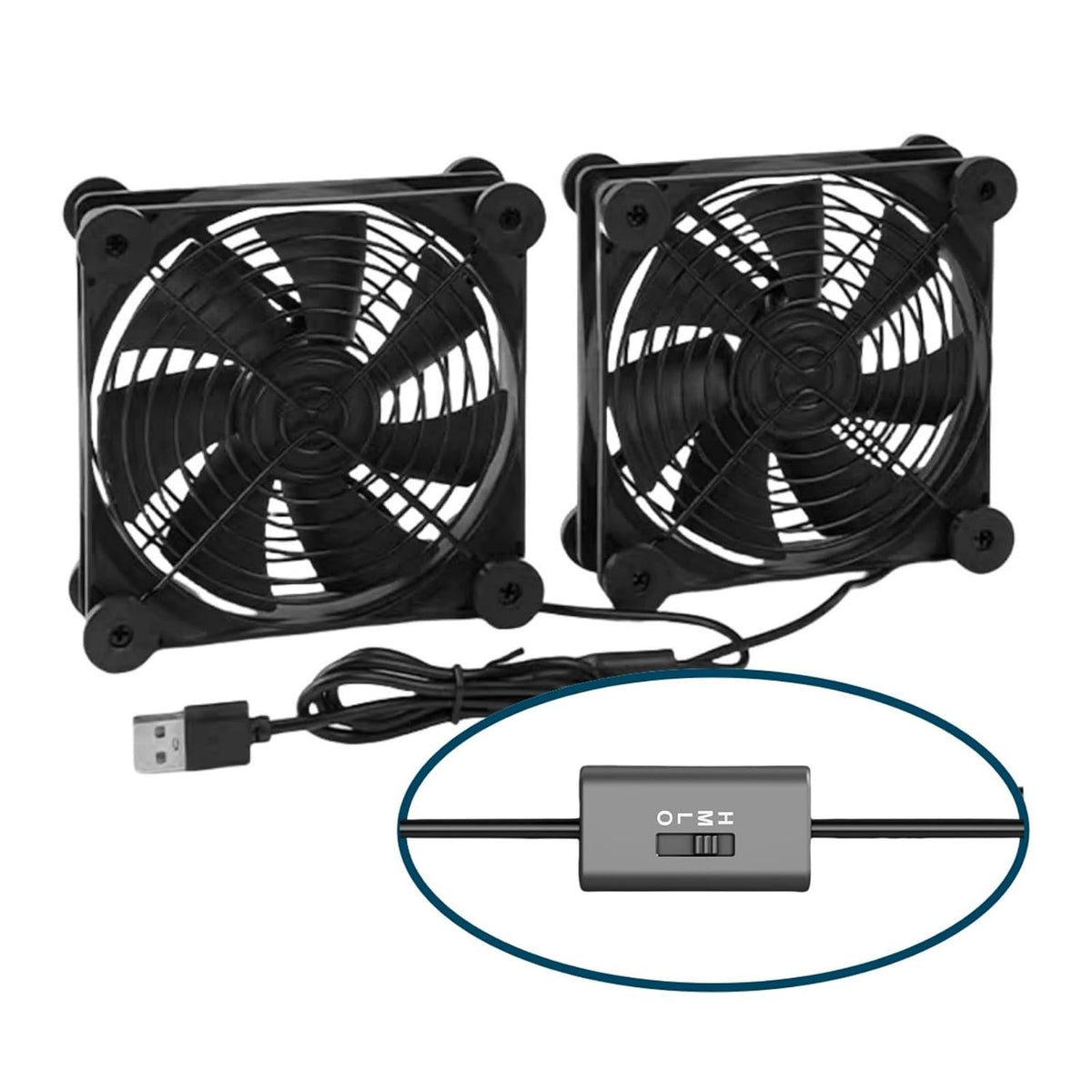 120mm 3-Degree Quiet Dual USB Fan Dual-Ball Bearings, with L/M/H Speed Controller High Airflow Cooling Fan for Receiver