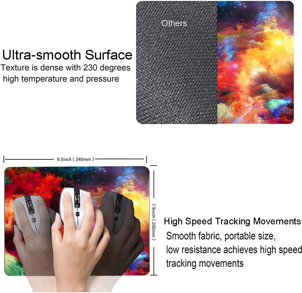 Colorful Galaxy Clouds Mouse Pad,Gaming Non-Slip Rubber Base Mouse Pads for Computers Laptop Office, 9.5"x7.9"x0.12" Inch(240mm x 200mm x 3mm)