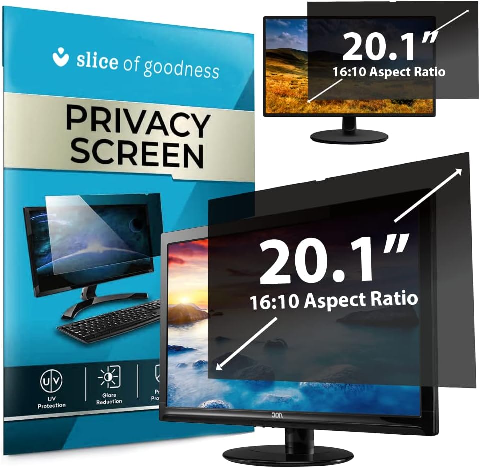 Computer Privacy Screen Filter for Widescreen Monitor - Anti-Glare, Blue Light Reduction, and Privacy Shield Protector - 20.1 Inch 16:10 Aspect Ratio