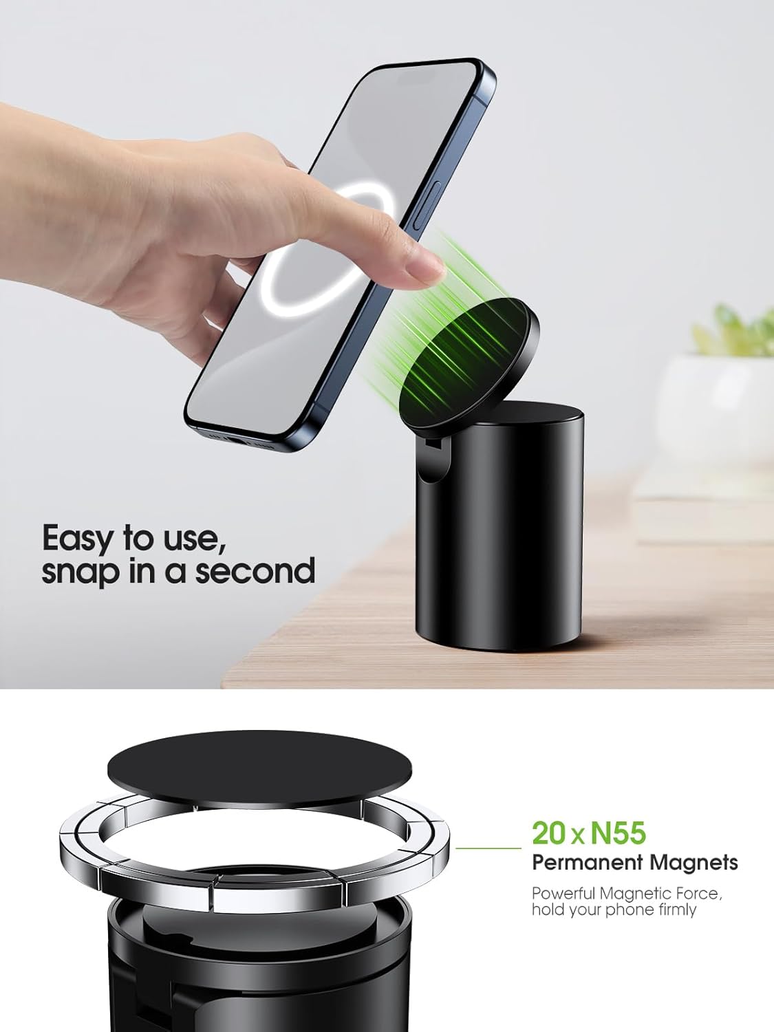 elitehood Heavy Duty Aluminum Magnetic Phone Stand, for Magsafe Stand for iPhone, Adjustable Cell Phone Holder for Desk, Computer Office Desk Accessories, Fits 4-11in iPhone, Kindle, iPads, Tablets