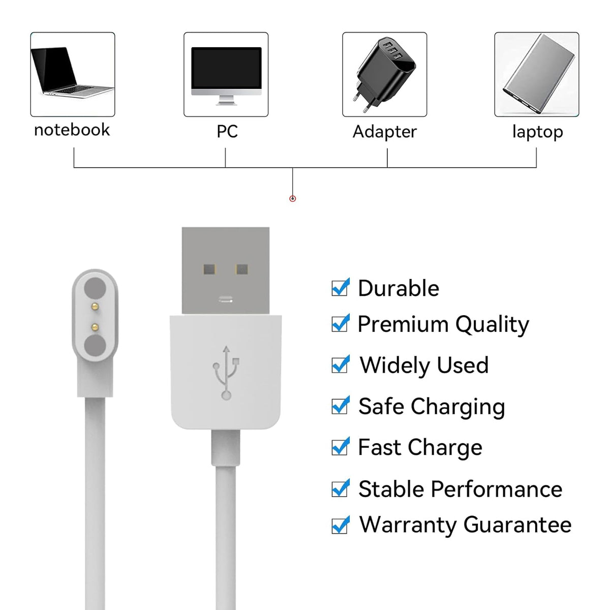 Replacement Charger Compatible with Amzhero IDW13/IDW16/IDW19 Smart Watch, Portable Magnetic 60cm USB Charging Cable