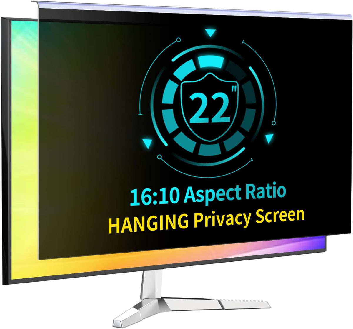 22 Inch Computer Privacy Screen for 16:10 Computer Monitor, Anti-Blue Light Monitor Privacy Screen Filter, Anti-UV Computer Screen Privacy Shield, Hanging Type