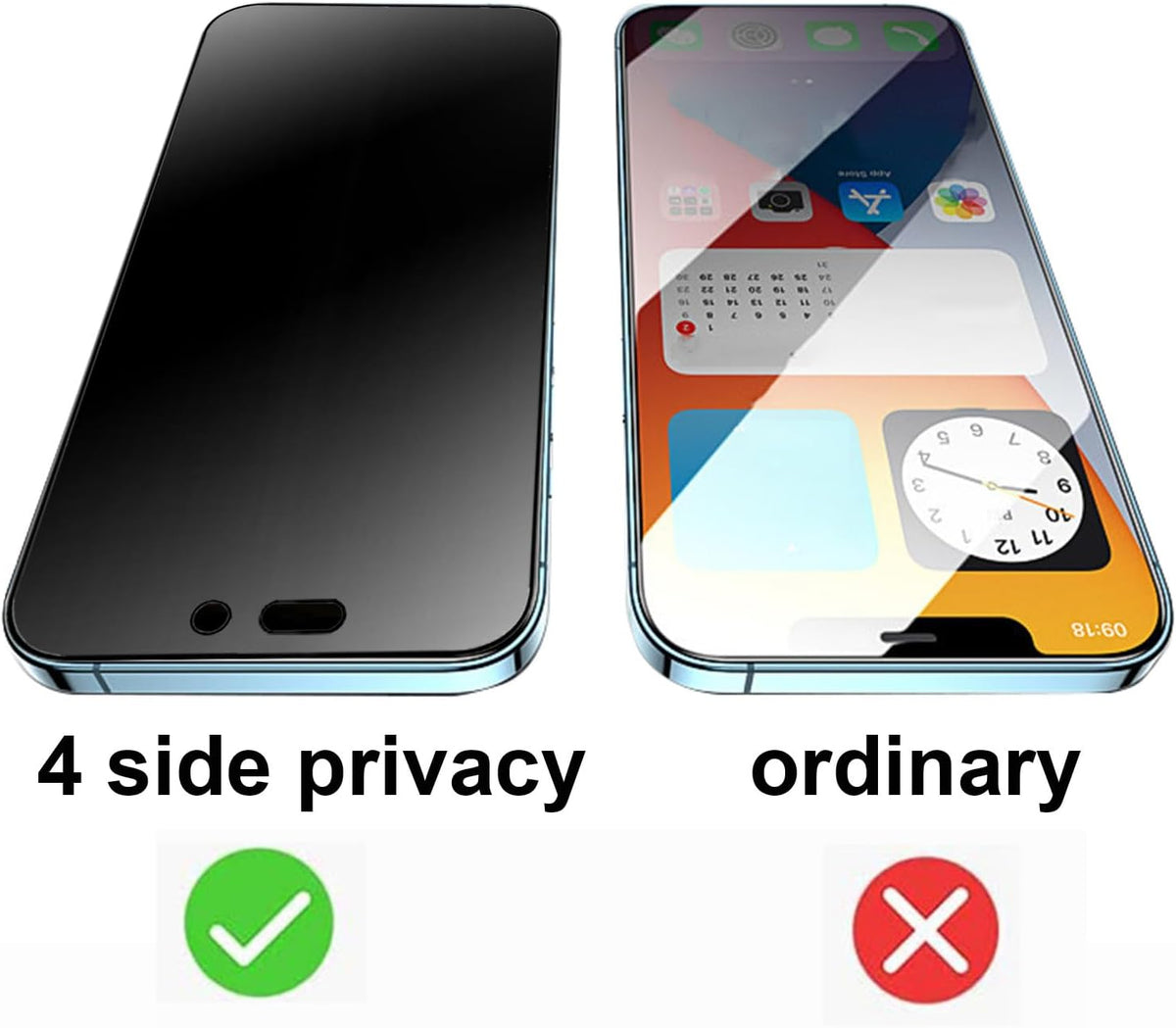 2 Pack 360 Degree Anti-glare Privacy Tempered Glass for iPhone 15, Anti-Spy Matte Screen Protector Film, 6.1 inch