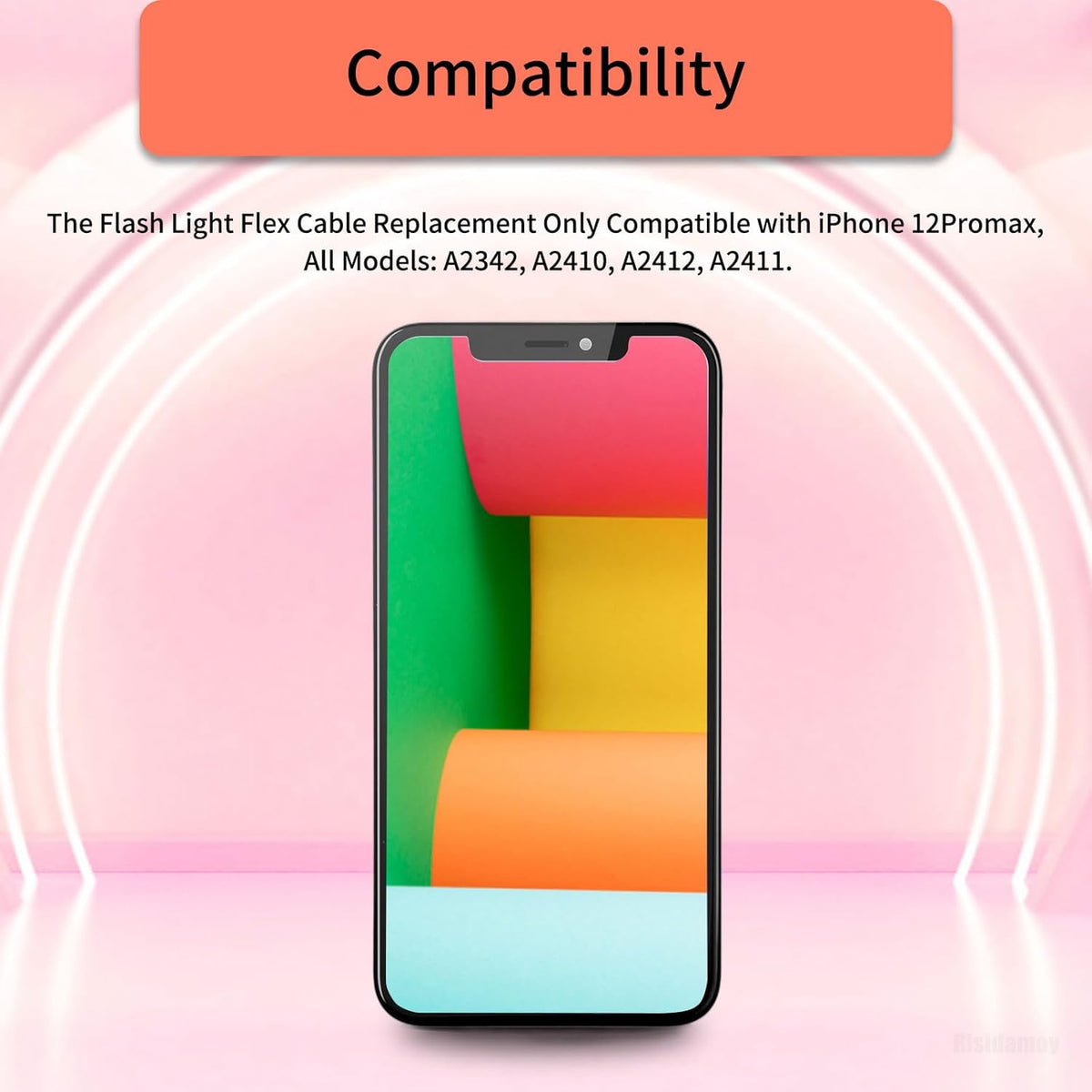 Flash Light Flex Cable Replacement for iPhone 12 Pro Max, Repair Part for Flashlight with Pre-Installed Metal Bracket