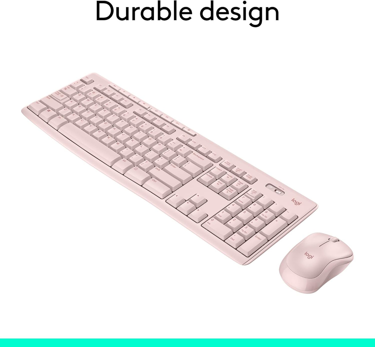 Logitech MK270 Wireless Keyboard and Mouse Combo for Windows, 2.4 GHz, 8 Multimedia Keys, PC, Laptop, Wireless Keyboard Compact Mouse Combo - Rose