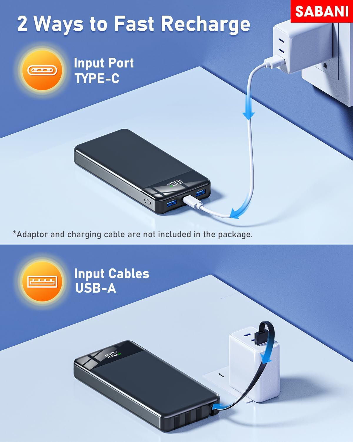 Portable Charger 35000mAh Power Bank - Powerbank with 4 Built in Cables, 22.5W Fast Charging Travel Camping Essential Battery Pack Compatible with iPhone 16 15 14 13 Samsung Google etc, 1 Pack