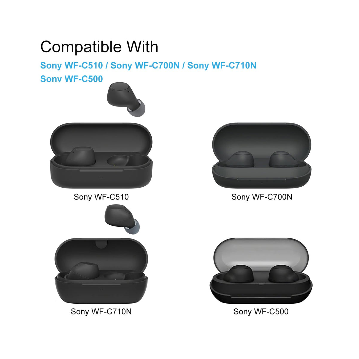Klowcok Replacement Ear Tips for Sony WF-C700N / WF-C710N / WF-C510 / WF-C500 Wireless Earbuds, Memory Foam Eartips 3 Pairs (S/M/L) (Black)