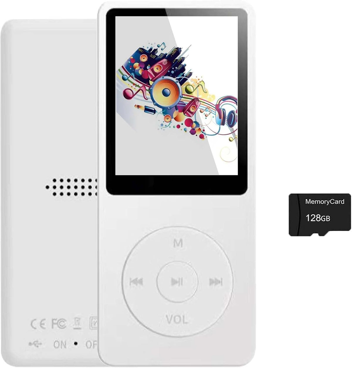 imkavery 128GB MP3 5.2, Player with Bluetooth Portable White Music Player for Kids with Built-in HD Speaker, FM Radio