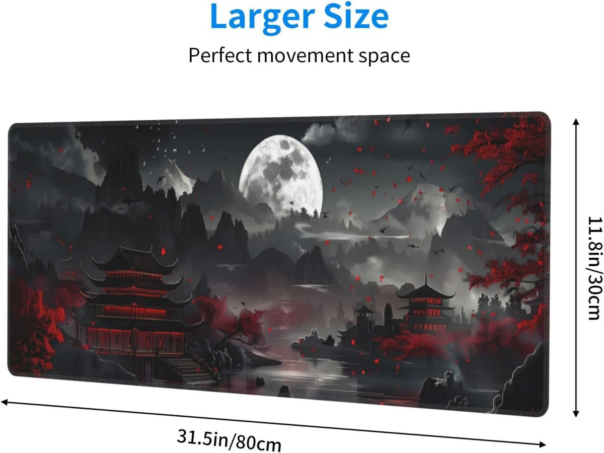 Extended Gaming Mouse Pad, Large Desk Mat XL Anime Mouse Pad Waterproof with Stitched Edges, Non-Slip Desktop Pad for Home and Office, Level Up Your 31.5x11.8 Inch (Night Lake)