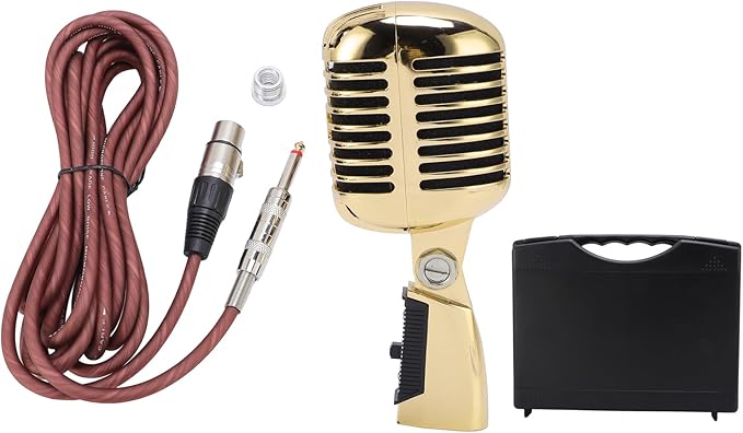 Dynamic Microphone with Rugged Design &amp Shock Mount - Cardioid Pattern Zinc Alloy Studio &amp Live Performances (Gold)