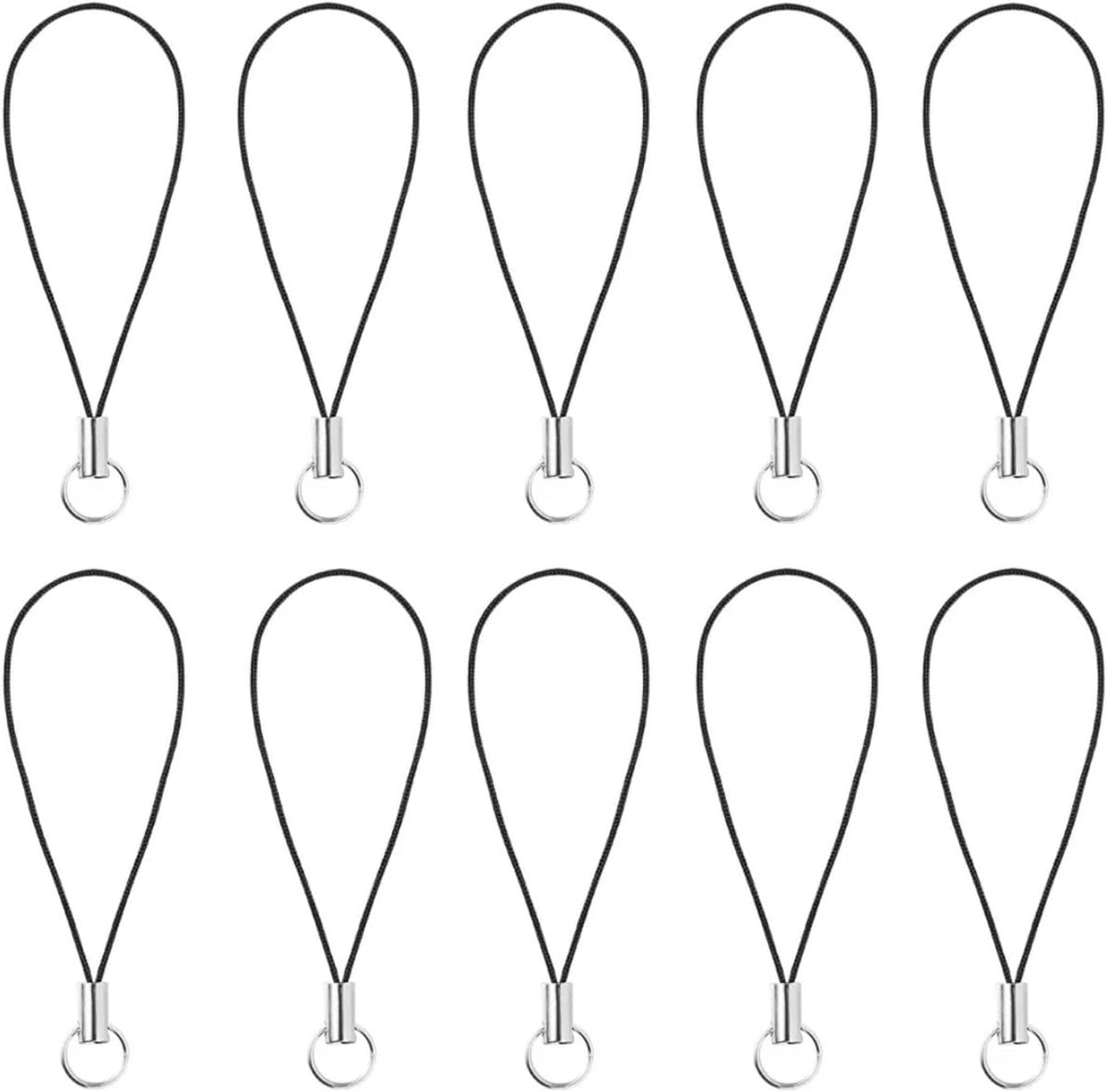 Dwuww 10 Pcs Tone Black Lanyard Cell Phone Charm Split Ring Strap, Clasp Lariat Cord Strap for Mobile Cell Phone/Mp3/Mp4/Usb Flash Drive//Keyrin