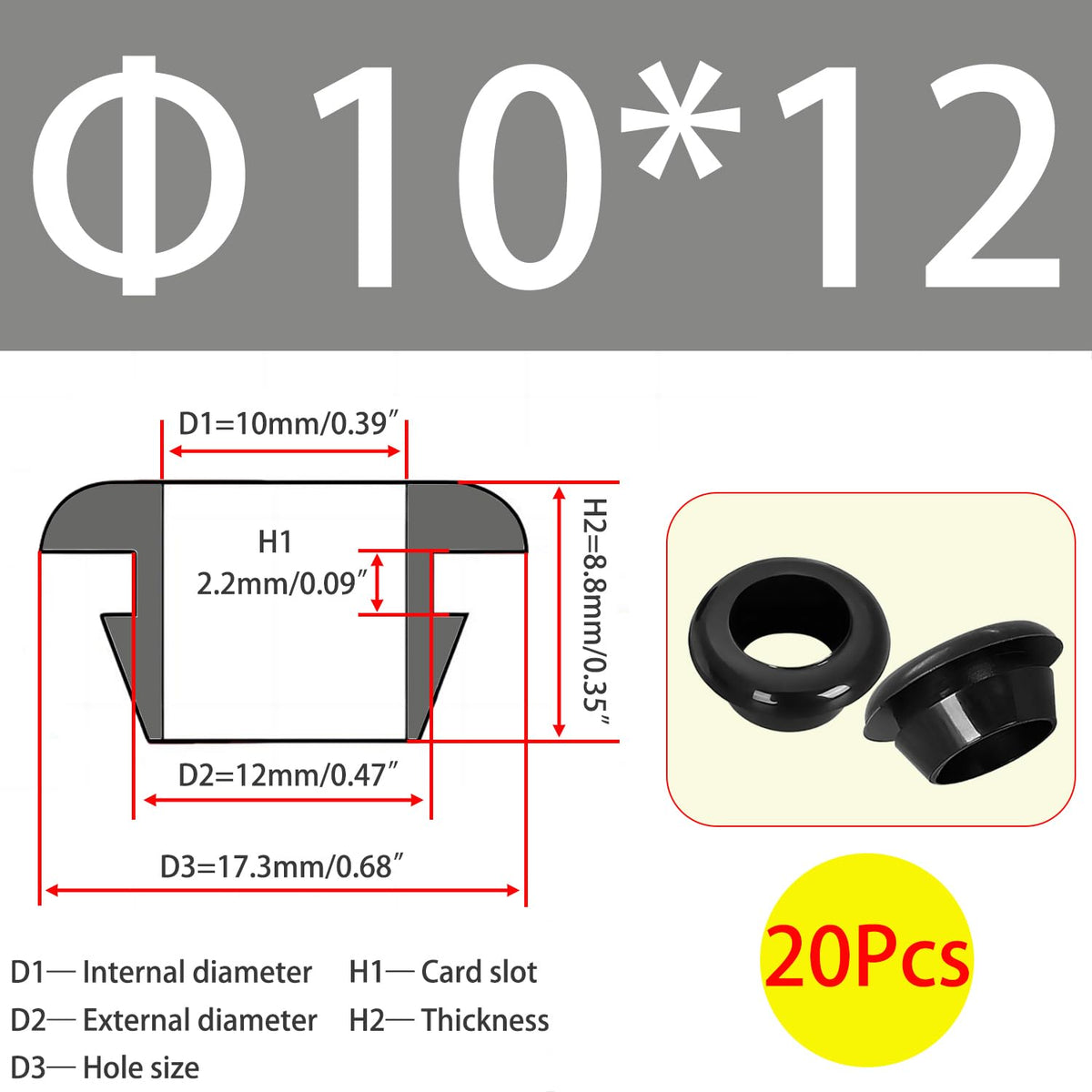 Qrity 20 PCS Rubber Grommets Cable Railing, Car Grommet, Cable Railing Protective Sleeves for Metal Posts, ID 10mm Mount Dia 12mm