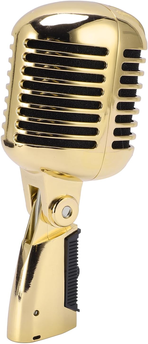 Dynamic Microphone with Rugged Design &amp Shock Mount - Cardioid Pattern Zinc Alloy Studio &amp Live Performances (Gold)