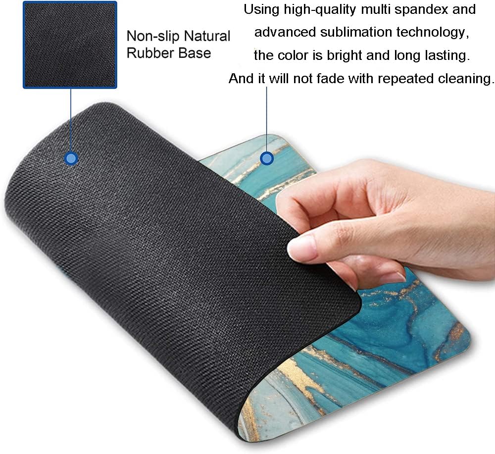 Mouse Pad, Marble Mouse Pad, Square Premium-Textured Mouse Mat Waterproof Non-Slip Rubber Base Computer Mousepads for Office Laptop Desk, Blue Marbling