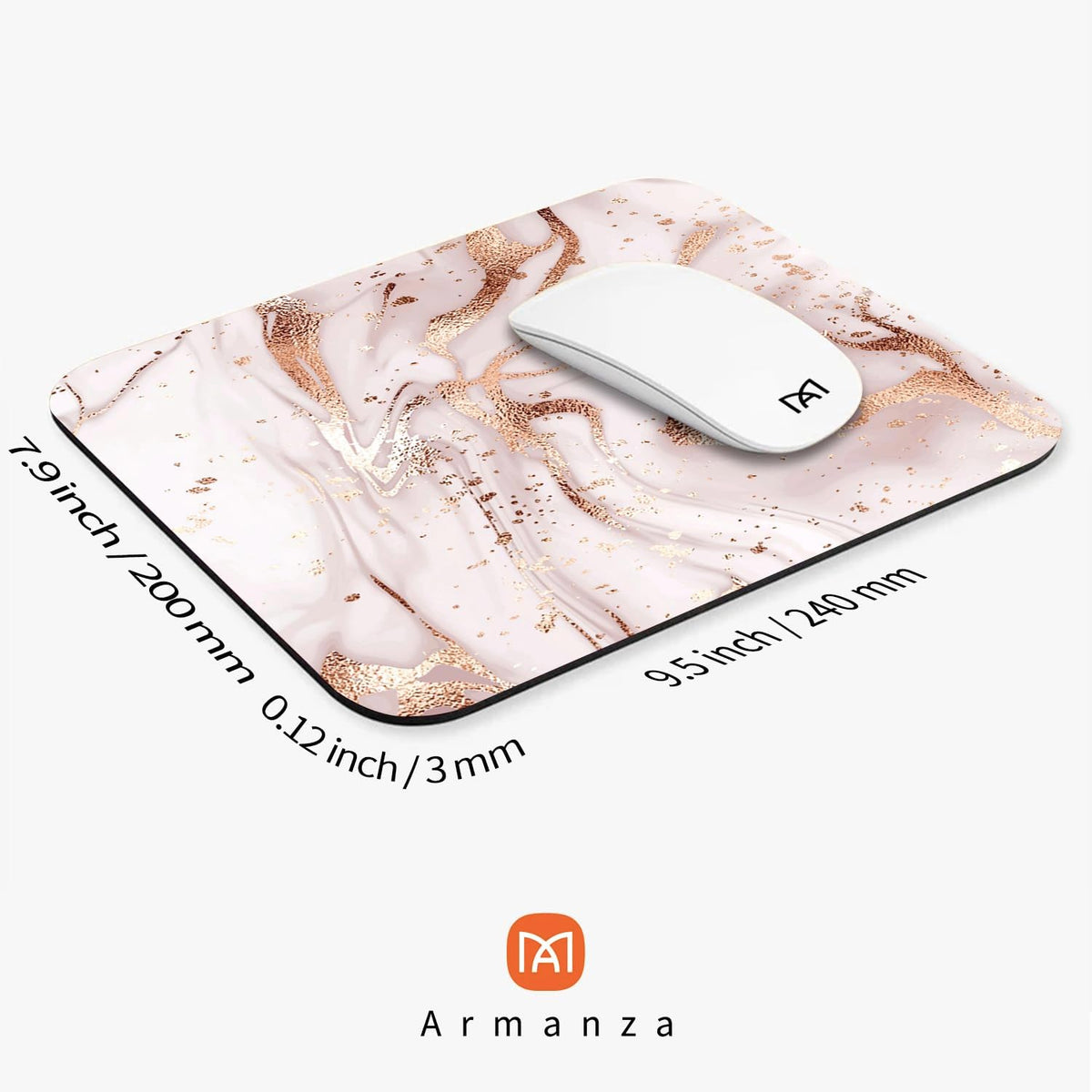 Square Mouse Pad Rose Gold Marble, Personalized Premium-Textured Custom Mouse Mat Design, Washable Mousepad Cloth, Non-Slip Rubber Base Computer Mouse Pads for Wireless Mouse
