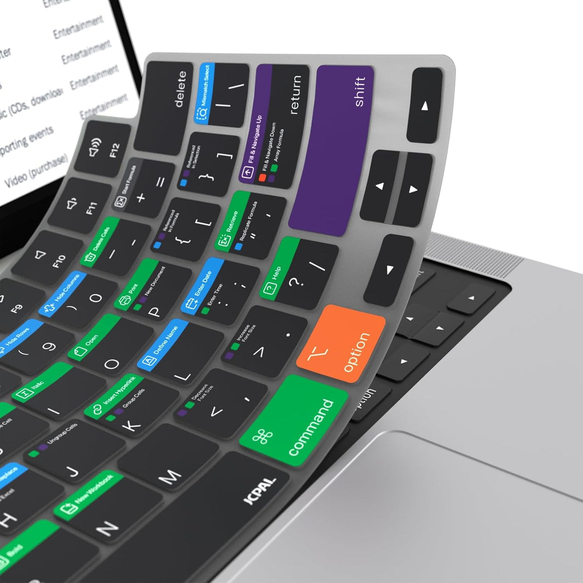 JCPal Microsoft Excel Shortcut Guide Keyboard Cover for Apple MacBook Pro 14 inch and MacBook Pro 16 inch (M1-M4 Models) and MacBook Air 13 inch and MacBook Air 15 inch (M2-M4 Models) (US-Layout)