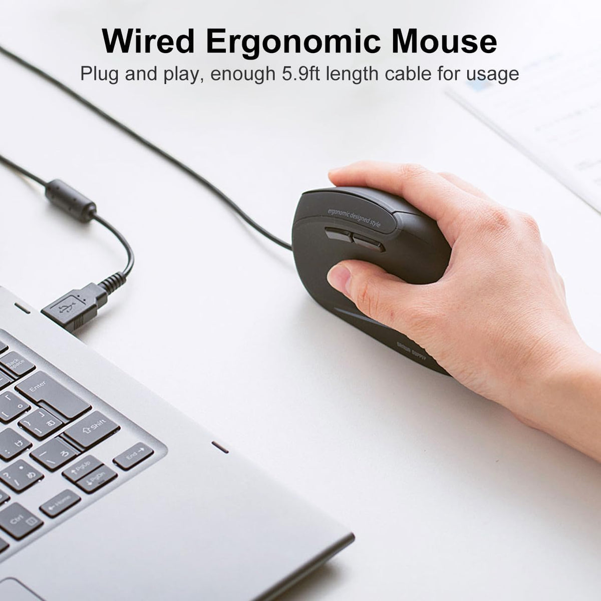 SANWA Wired Ergonomic Mouse, Optical Vertical Computer Mouse, 1000/1600 Adjustable DPI, Compatible with MacBook