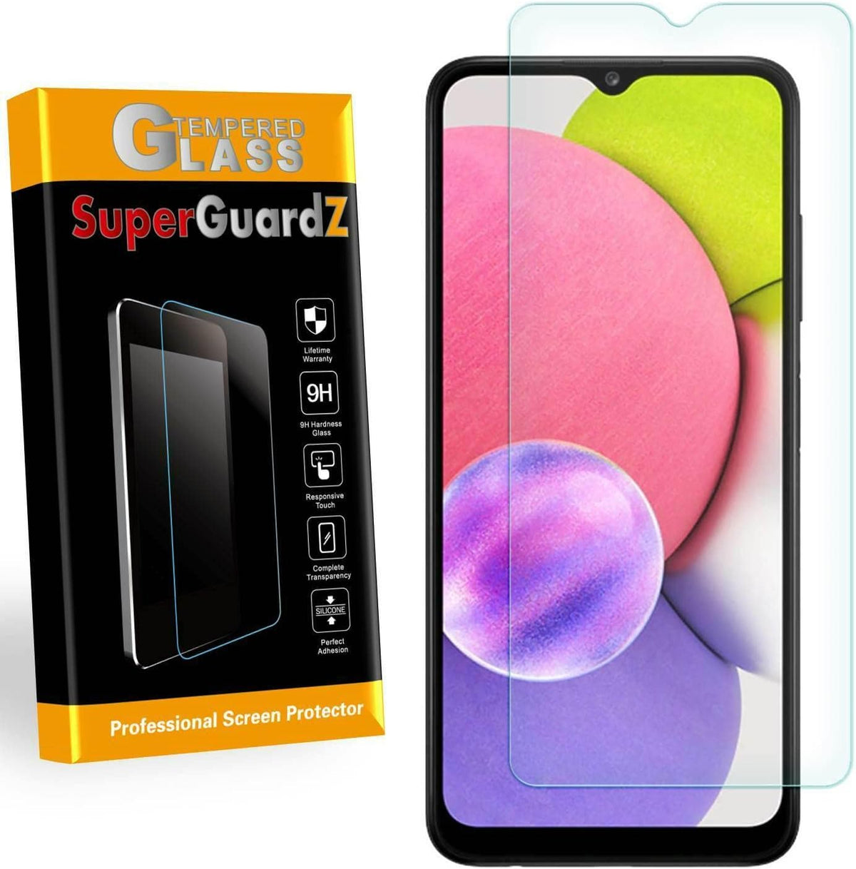 [2-PACK] Samsung Galaxy A03S Screen Protector, Anti Blue Light Tempered Glass, SuperGuardZ