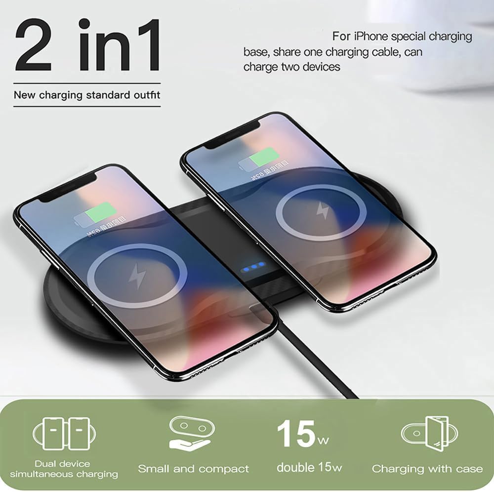 2 Pack Dual 15W Wireless Charger for Multiple Devices, 30W Fast Wireless Charging Pad/Mat for Apple iPhone, AirPods,
