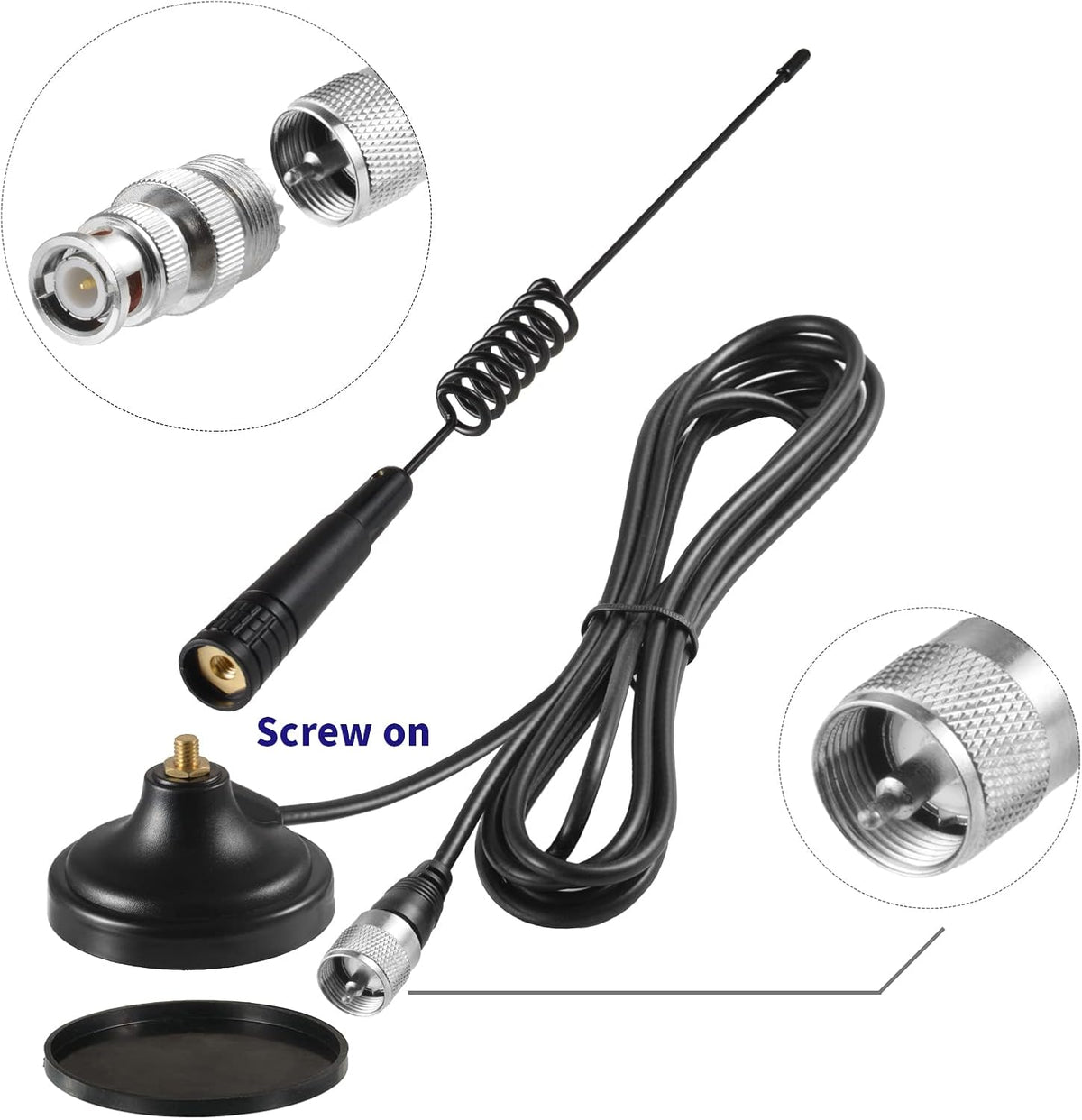 eifagur 27MHz PL-259 Long Range Magnetic Base CB Radio Antenna with BNC Male Connector for Mobile/Car Radio Cobra