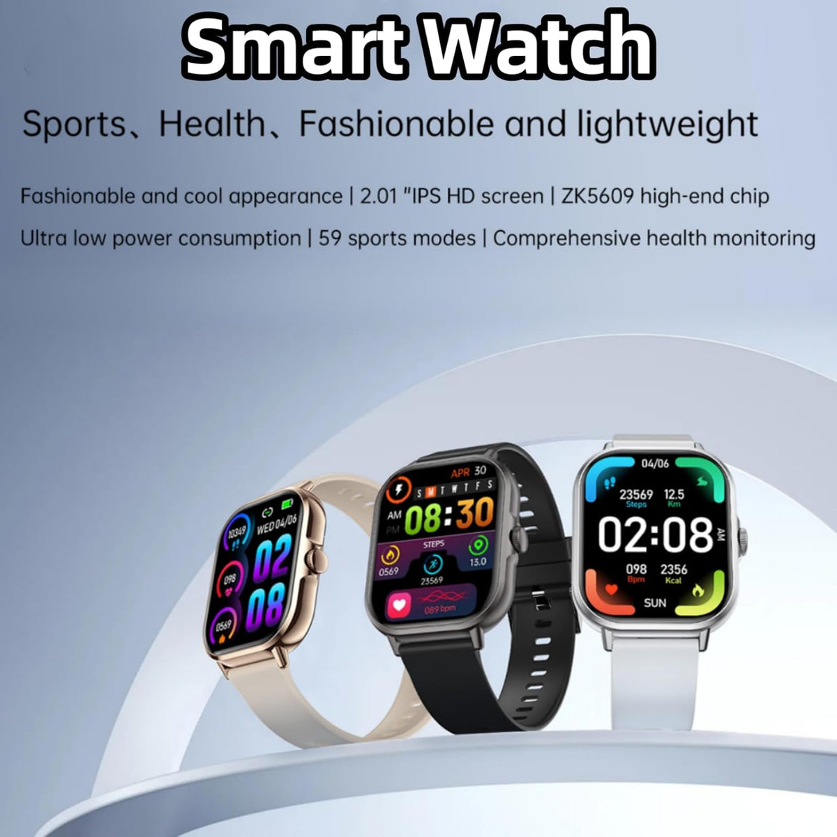 Smart Watch for Women Men, 2.01" Fitness Tracker with Heart Rate Monitor, IP67 Waterproof, Black for Android iOS Phones