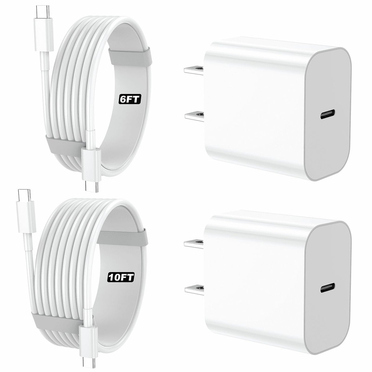 iPhone Charger, 2 Pack PD 20W Adapter Wall Fast Charger with 6&10ft White USB C Cable Compatible with iPhone17 16/15/iPad