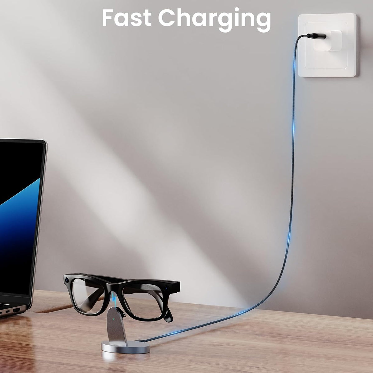 Charging Dock Compatible with R.ay-B.an Me ta Smart AI Glasses, Portable Charging Stand for Way-farer/Sky-ler/Head -Liner Accessories, Compact Charger, Space Gray