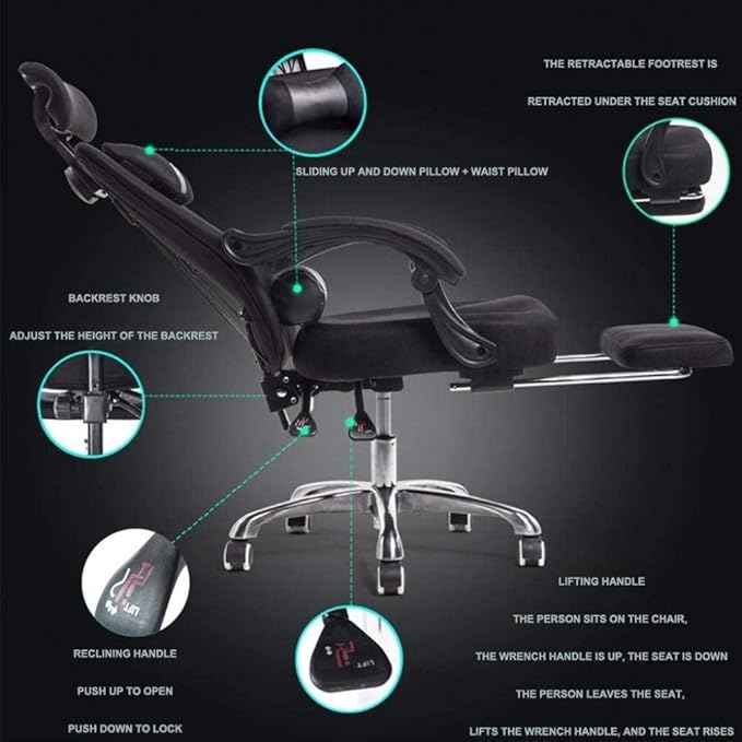 Office Chair Gaming Chair Office Chair with Arms Reclining Leather Computer Chair Swivel Office Chair with Footrest Adjustable Headrest and Lumbar Support (Color : Green Size : L)