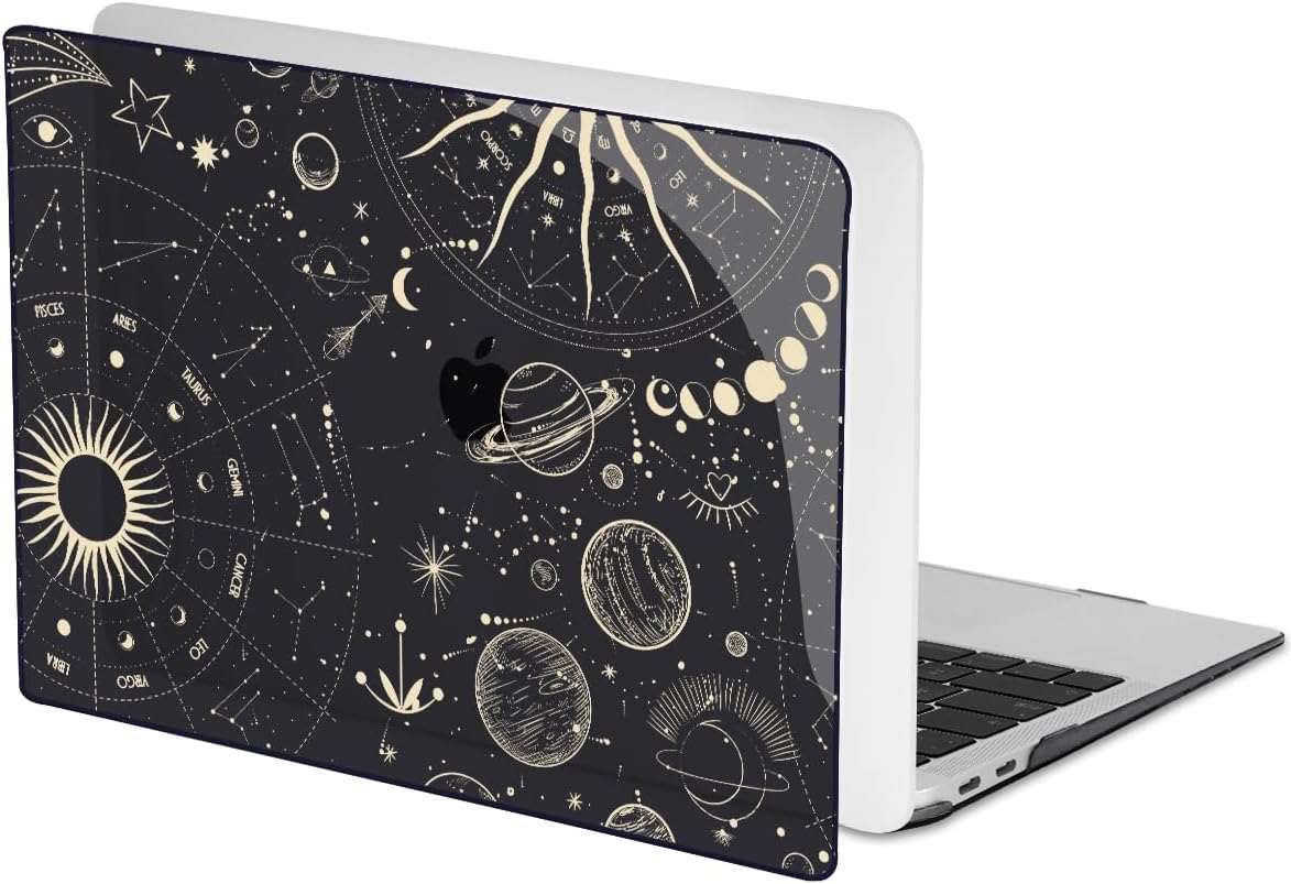 for MacBook Air 13 inch M1 Case 2021 2020 2019 2018 (Model M1 A2337 A2179 A1932) with Touch ID & Retina Display, Crystal Black Printed Pattern Hard Shell Case Keyboard Cover, Constellation