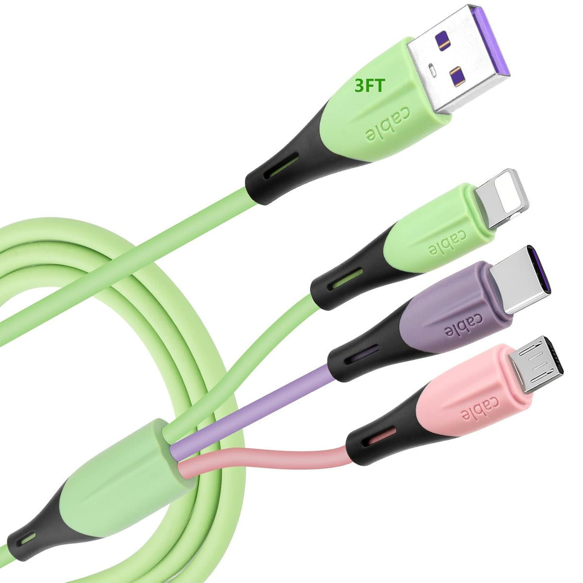Multi Charging Cable 2Pack 3FT, 3 in 1 5A USB Fast Charger Cable Adapter for Phone 14 13/Samsung Galaxy/Pixel
