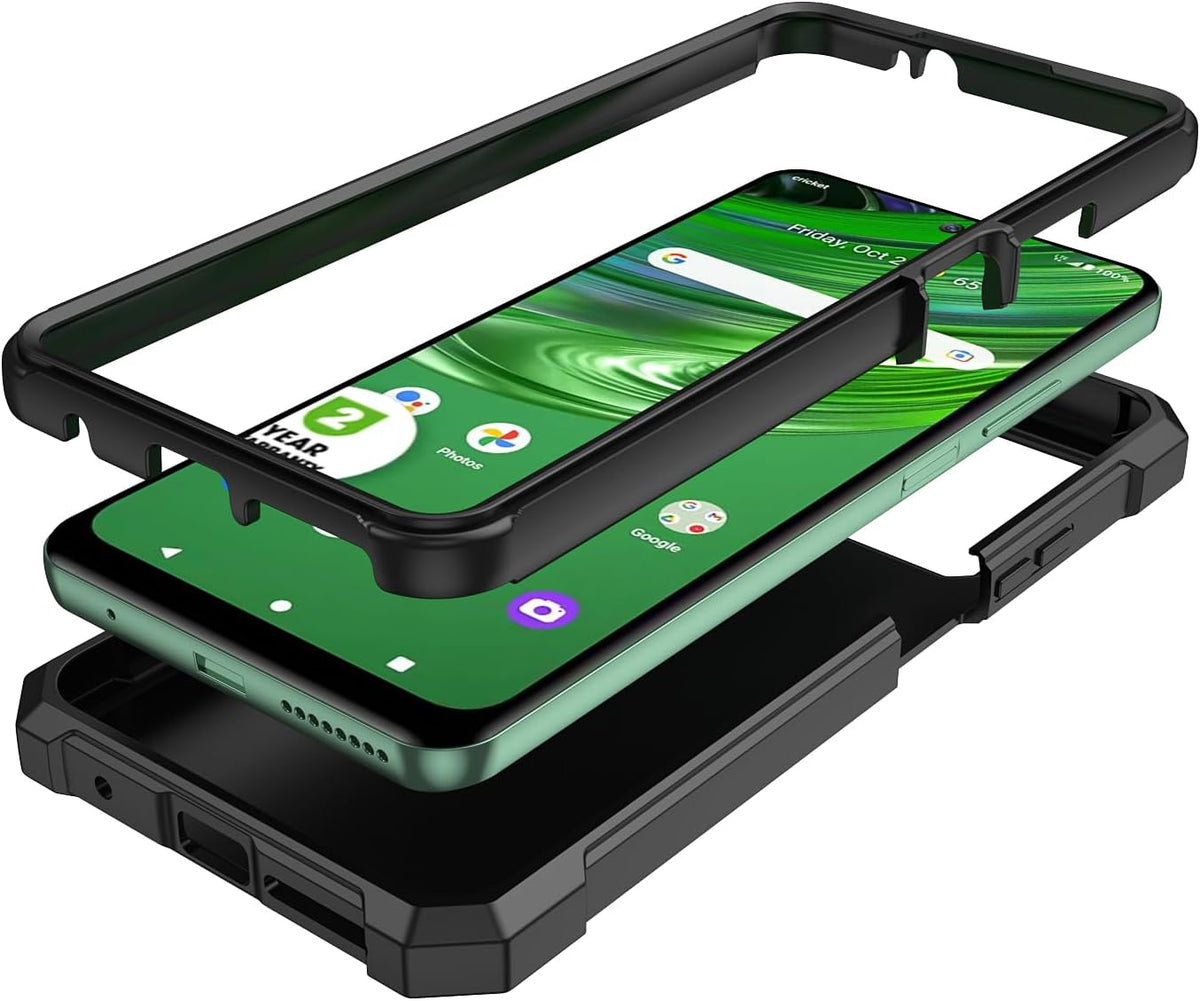 Cricket Outlast Case with Tempered Glass Screen Protector, 360 Full-Body Soft TPU Bumper Shockproof Silicone Cover