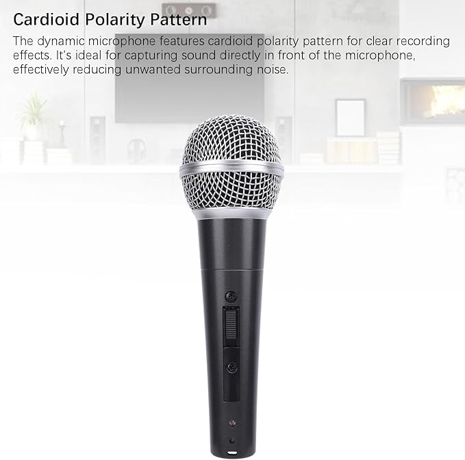 Wired Dynamic Microphone Moving Coil Dynamic Cardioid Handheld Microphone with Shock Absorber for Active Speakers Mixers Amplifiers (Black)