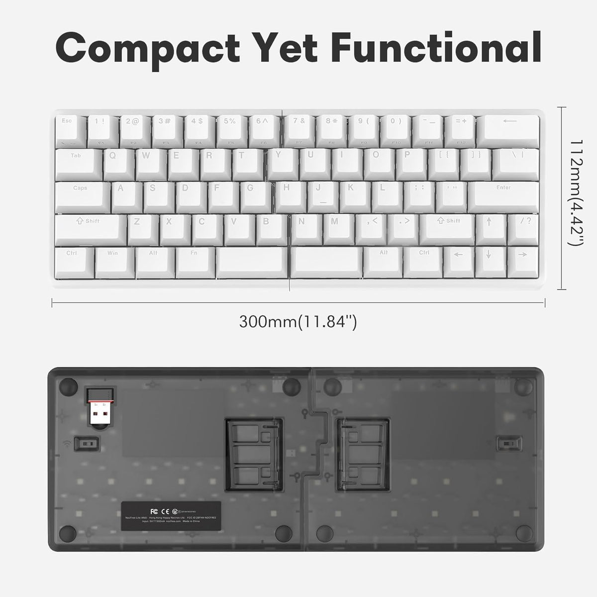 Lite: Wireless Ergonomic Split Mechanical Keyboard Hot Swappable, Compact 60% Layout, PBT Keycaps Programmable for Mac & Windows(Tactile,New Standard Version)