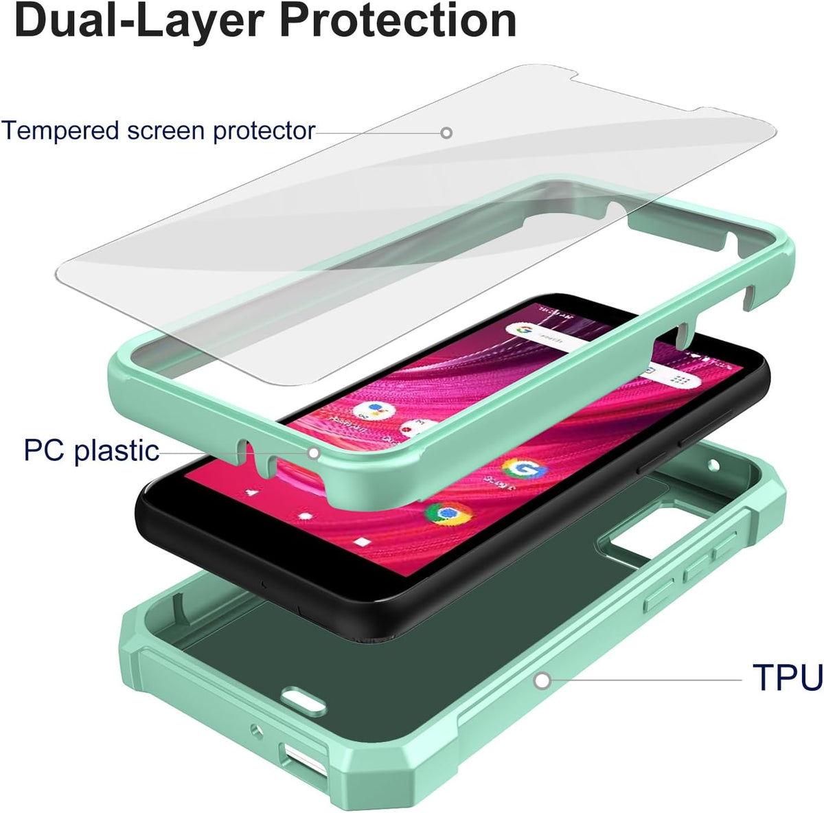 Ailiber Rugged Silicone Cell Phone Case for Blu Studio Mini 2023 with Screen Protector, Shockproof Corners, Mint Green