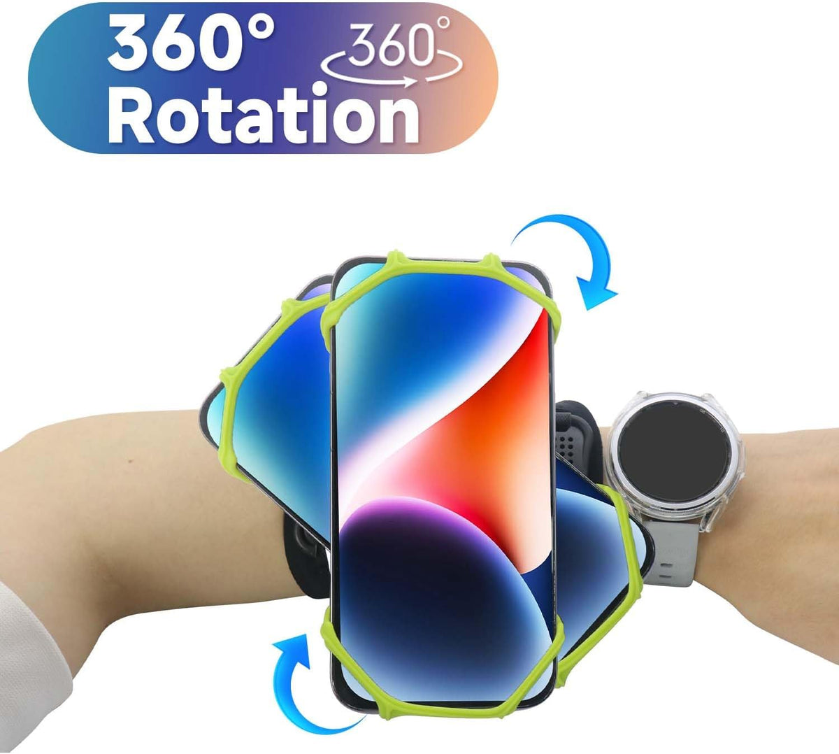 Wristband Phone Holder for Running, 360°Rotation & Detachable Sports Armband with Key Holder for iPhone 16/15/14/13/12/Pro/Pro Max/XS/XR/X/8/7/6/Plus, Fits 4.5-7 Inch Smartphones (Green)