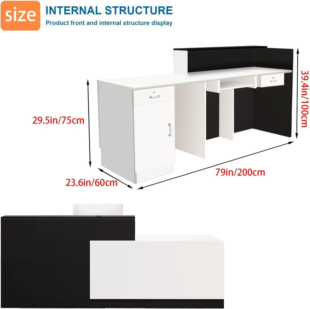 Reception Desk with Counter Modern Checkout Counter with Lockable Drawer Keyboard Tray Receptionist Desk for Office Salon Reception Table O Right 79inch/200cm