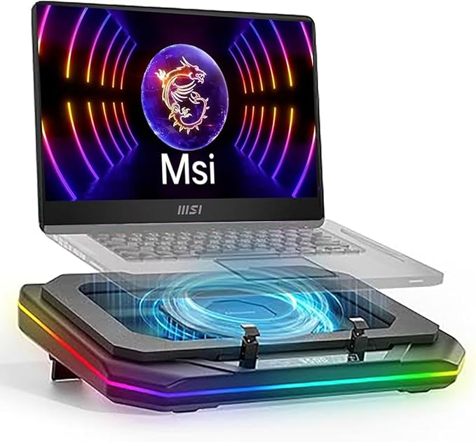 Cooling Pad for Msi WS66 Gaming Laptop Cooler with Powerful Turbo Cooling Fan Can Fast Cooling CPU+GPU 40°C Variable Speed6 RGB Light