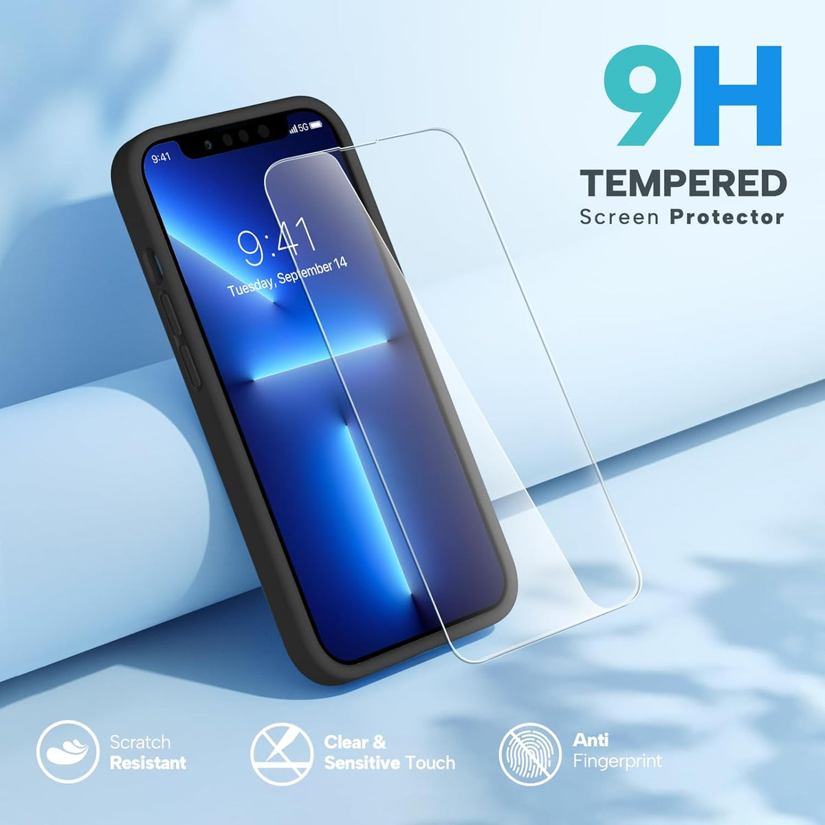 Miracase iPhone 13 Pro Case (6.1") - Shockproof Liquid Silicone, Tempered Glass Protector, Soft Anti-Scratch Lining