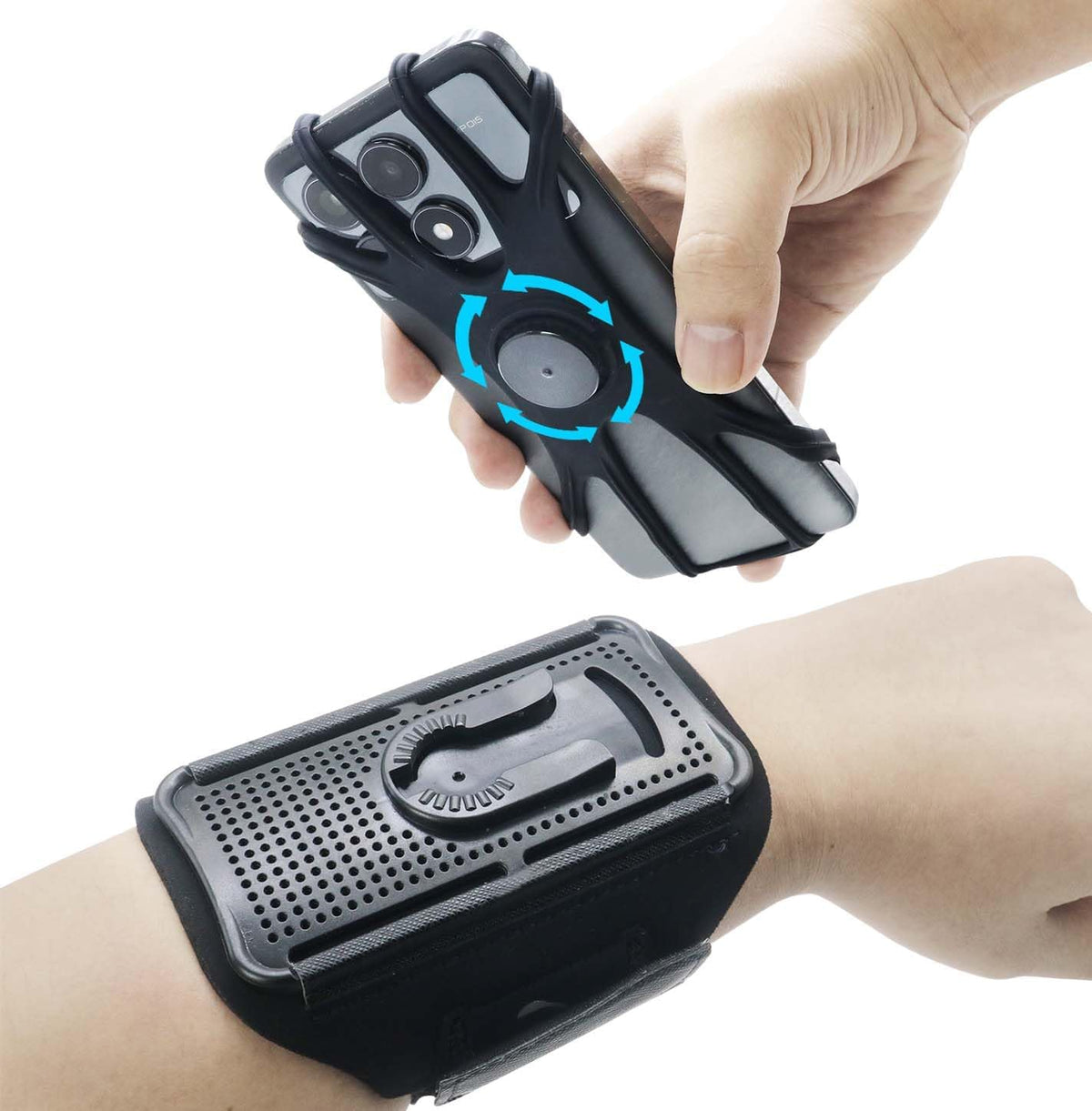 Wristband Phone Holder,HCcolo 360°Rotatable Universal Sports Wristband for iPhone X/8 Plus/8/7/6s,Galaxy S9 Plus/S9/S8 & Other 4”-6.5”Smartphone,Running Armband for Hiking Biking Walking (Wrist)