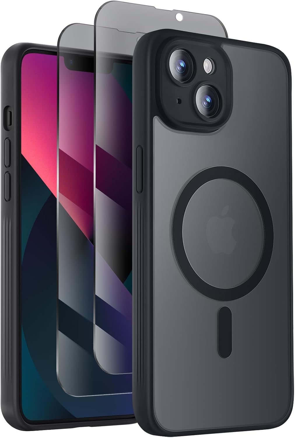 Designed for iPhone 13 Case, Compatible with MagSafe, with Privacy Screen Protectors X2, [Camera Protection] [15FT Military Drop Protection] Shockproof Phone Case, 6.1", Black