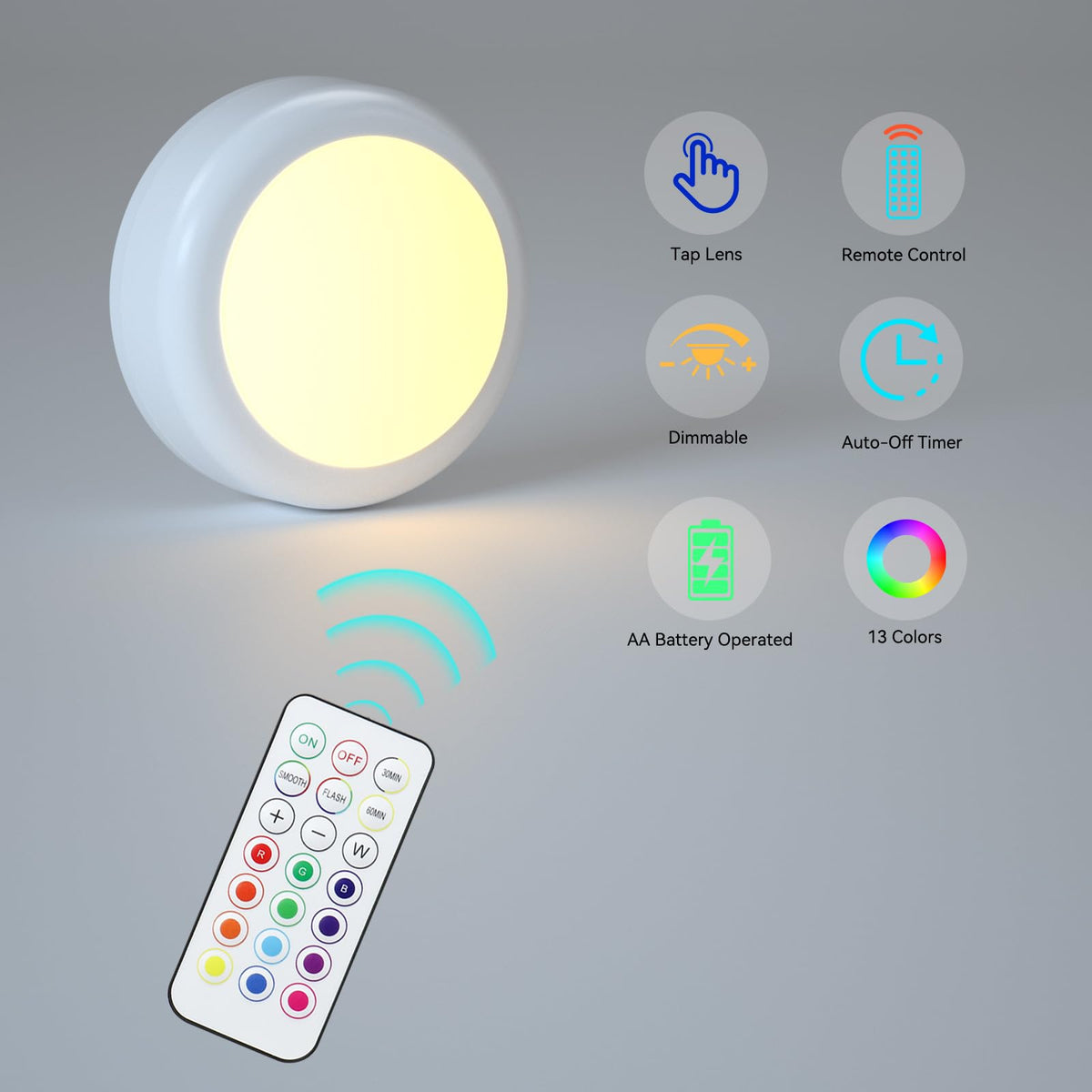 SEMSMOKS LED Puck Lights with Remote, AA Battery Powered Operated, 6 Pack