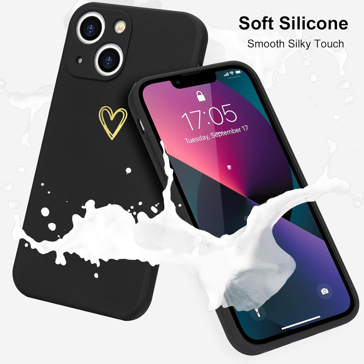 Cute Slim Shockproof Phone Case for iPhone 13, with Wireless Charging Support and Protection (Black)