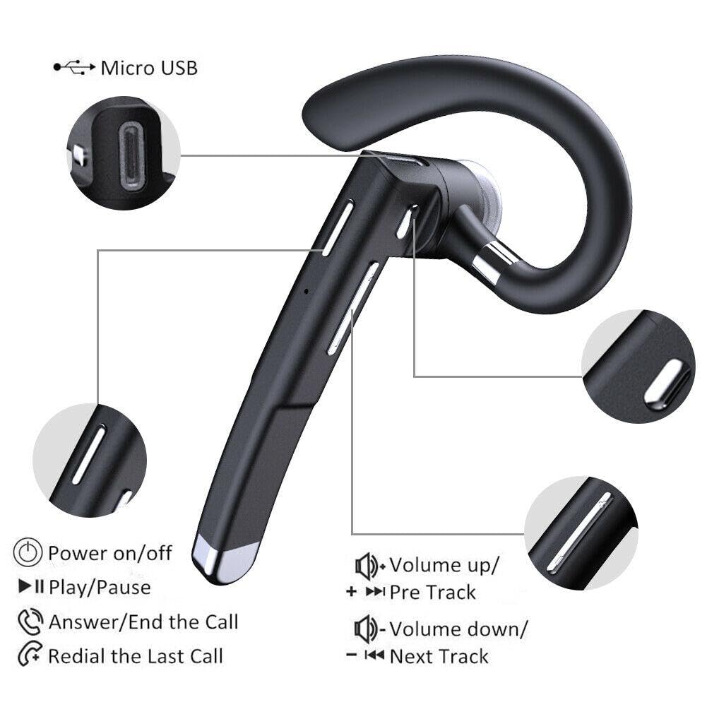 Wireless Earphone Ear-Hook Headphone Boom Mic Handsfree Compatible with Motorola Edge (2024,2023,2022,2021,2020), Single Headset Over The Ear Earbud