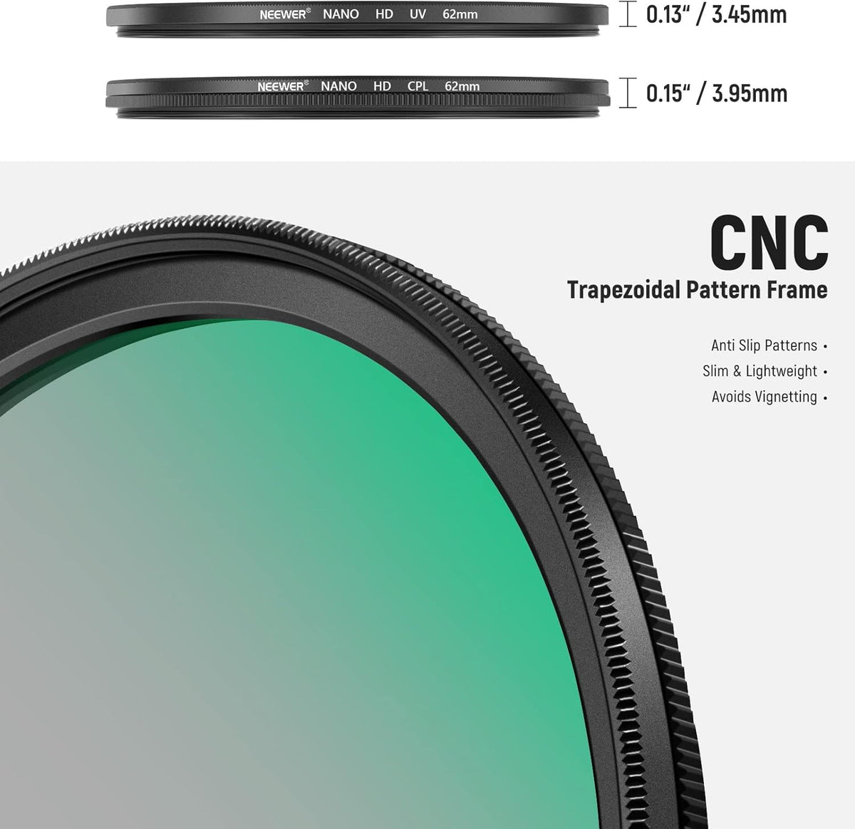 NEEWER 62mm UV CPL Lens Filter Kit, Circular Polarising Filter Set with HD Optical Glass