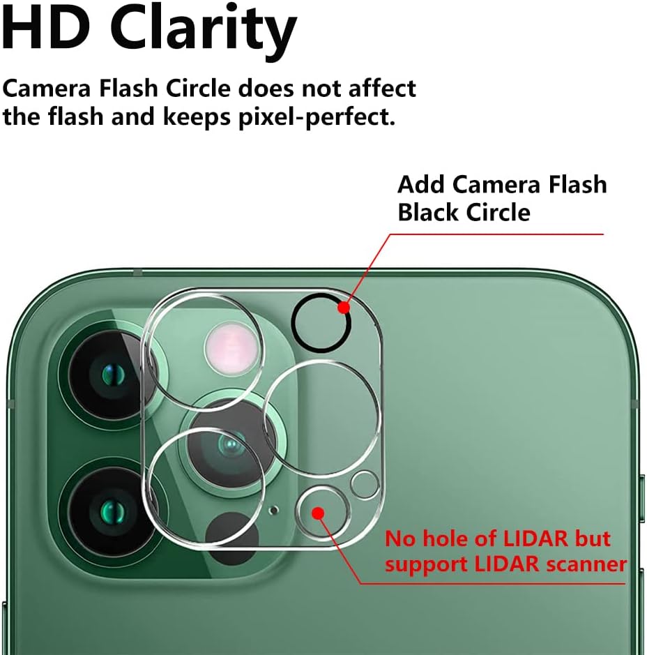 3PCS Rear Camera Lens Protector for iPhone 13 Pro/13 Pro Max, HD Clear Full Coverage Guard