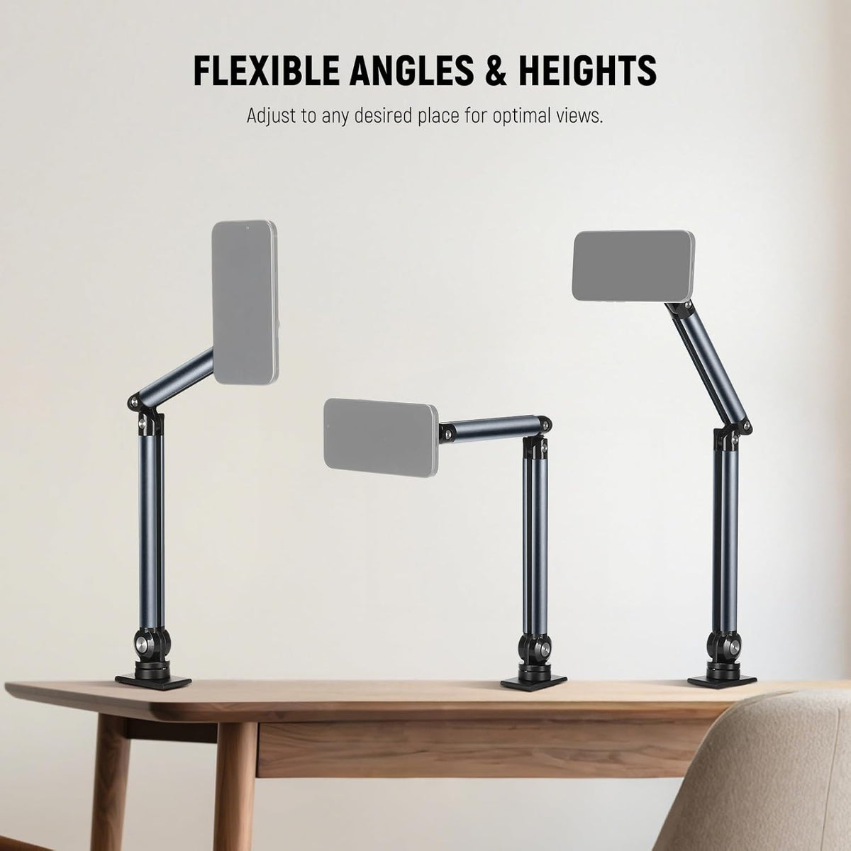 NEEWER Basics Magnetic Cell Phone Holder Stand for Desk & Bed, Tension Adjustable Overhead Desk Mount Compatible with MagSafe iPhone 16 15 Pro Max Plus 14 13 12 for Video Recording Filming, PA089